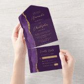 Agate Paars Goud Schrift Plum All In One Uitnodiging (Afscheurbaar)