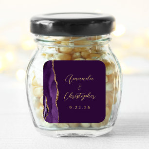 Agate Paars Goud Schrift Primula Trouwdag Vierkante Sticker