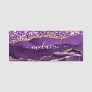 Agate Paars Violet Gold Glitter Jouw naam Label Naamplaatje