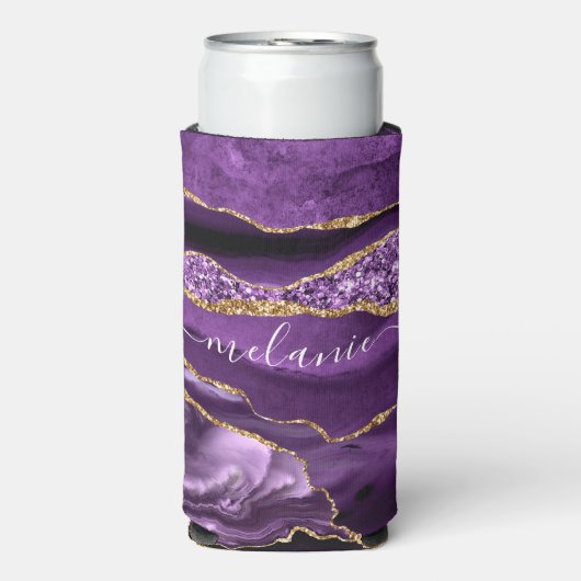 Agate Paars Violet Gold Glitter Name Koelbox Seltzer Blikjeskoeler (Seltzer Voorkant)
