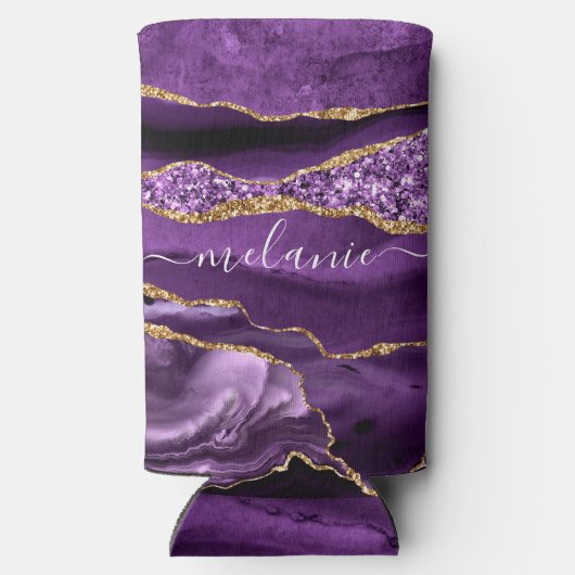 Agate Paars Violet Gold Glitter Name Koelbox Seltzer Blikjeskoeler (Achterkant)