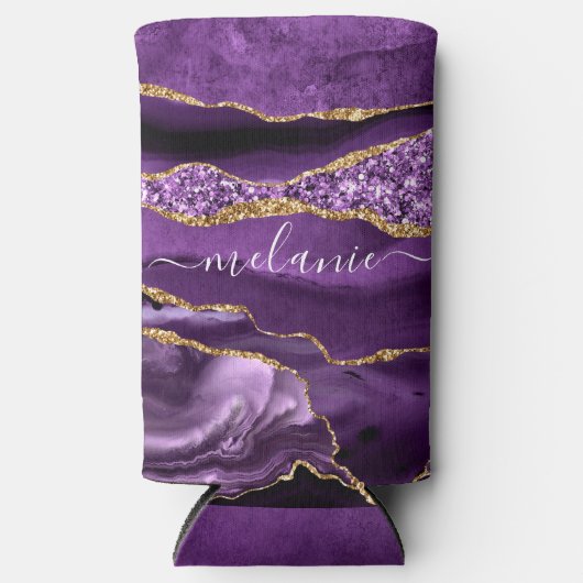 Agate Paars Violet Gold Glitter Name Koelbox Seltzer Blikjeskoeler (Voorkant)