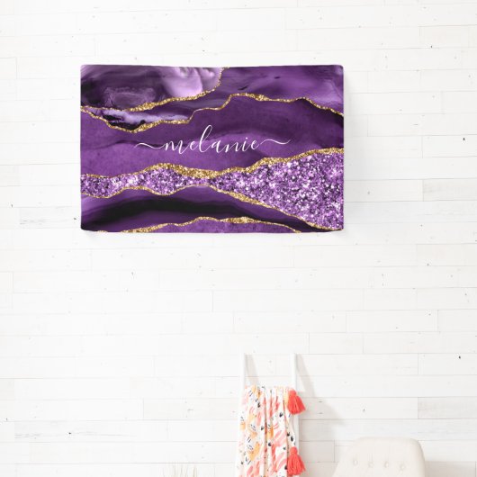 Agate Paars Violet Goud Glitter Geode Aangepaste N Spandoek (Insitu)