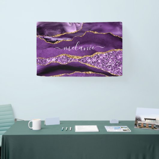 Agate Paars Violet Goud Glitter Geode Aangepaste N Spandoek (Beurs)