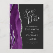 Agate Paars Zilver Donker Save the Date Briefkaart (Voorkant)