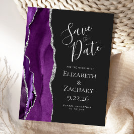 Agate Paars Zilver Donker Save the Date Briefkaart