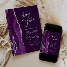 Agate Paars Zilver Plum Script Trouw Suite Save The Date