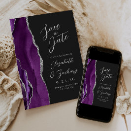 Agate Paars Zilver Schrift Donkere Trouw Suite Save The Date