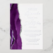 Agate Paars Zilver Script Trouwkaart Folie Uitnodiging (Voorkant)