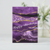 Agate Paarse en Gouden Verjaardagskaart Glitter Ma Kaart (Staand voorkant)