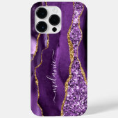 Agate Paarse Glitter Sparkle Marble Jouw naam Case-Mate iPhone Case (Achterkant)