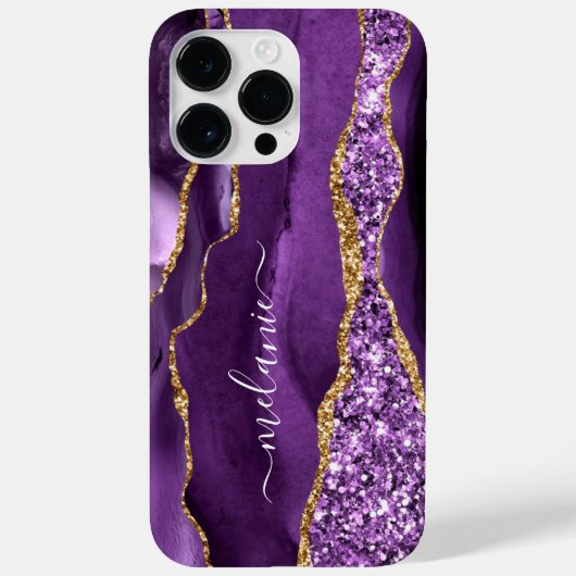 Agate Paarse Glitter Sparkle Marble Jouw naam Case-Mate iPhone Case (Achterkant)