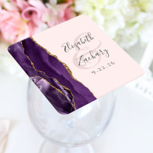 Agate Paarse Gold Blush Roze bruiloft Kartonnen Onderzetters