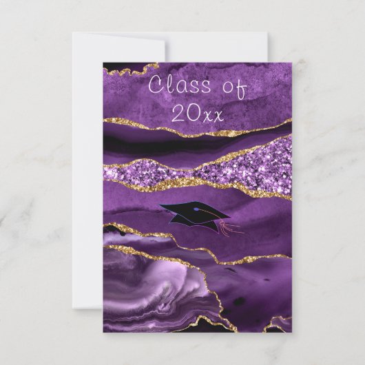 Agate Paarse Gold Marble Afstuderen Invitation Notitiekaartje (Achterkant)