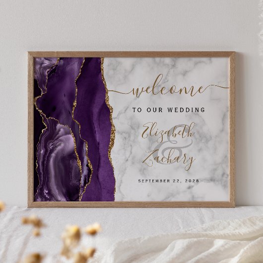 Agate Paarse Gold Marble Wedding Welkom Poster
