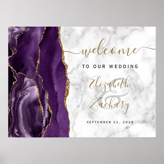 Agate Paarse Gold Marble Wedding Welkom Poster (Voorkant)