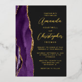 Agate Paarse Gold Script Dark Wedding Folie Uitnodiging (Voorkant)