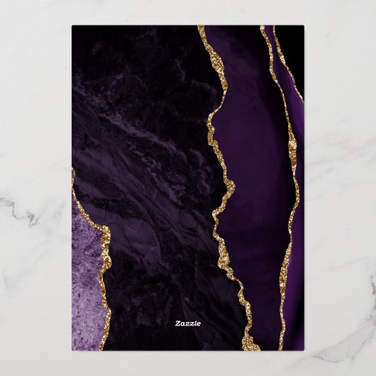 Agate Paarse Gold Script Dark Wedding Folie Uitnodiging (Achterkant)