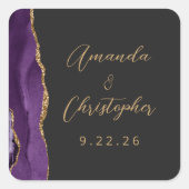 Agate Paarse Gold Script Dark Wedding Vierkante Sticker (Voorkant)