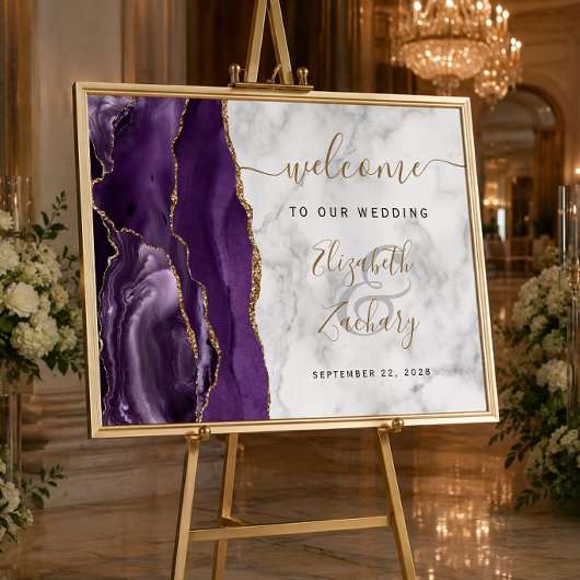 Agate Paarse Goud Marmer Trouw Welkom Poster