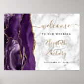 Agate Paarse Goud Marmer Trouw Welkom Poster (Voorkant)