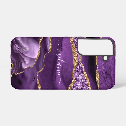 Agate Paarse Goud Sparkly Marble Custom Name Samsung Galaxy Hoesje (Achterkant horizontaal)