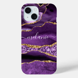 Agate Paarse Gouden Aangepaste Naam iPhone Case