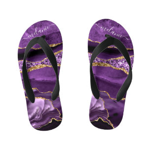 Agate Paarse Gouden Flipflops met Eigen Naam voor  Kinder Teenslippers