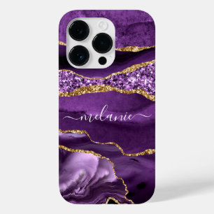 Agate Paarse Gouden Glitter Aangepaste Naam iPhone Case-Mate iPhone 14 Pro Hoesje