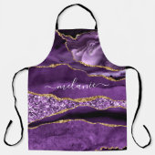 Agate Paarse Gouden Glitter Aangepaste Naam Schort (Voorkant)