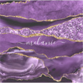 Agate Paarse Gouden Glitter Aangepaste Naam Sticke Sticker (Voorkant)