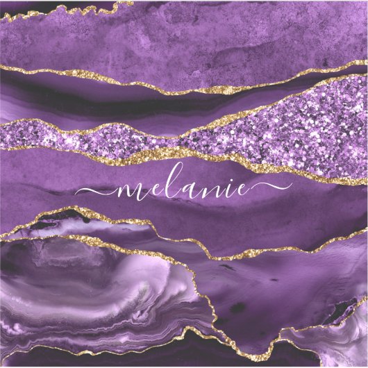 Agate Paarse Gouden Glitter Aangepaste Naam Sticke Sticker (Voorkant)