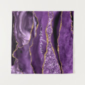 Agate Paarse Gouden Glitter Aangepaste Naam Tapest Wandkleed (Voorkant (horizontaal))