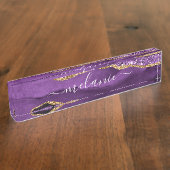 Agate Paarse Gouden Glitter Custom Desk Naam Bord Naambordje (Zijkant)