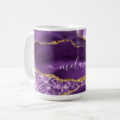 Agate Paarse Gouden Glitter Koffie Mok Custom Name (Voorkant links)