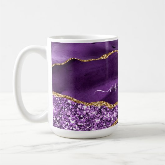 Agate Paarse Gouden Glitter Koffie Mok Custom Name (Links)