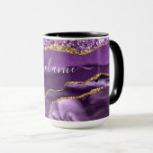 Agate Paarse Gouden Glitter Naam Koffie Mok (Voorkant rechts)