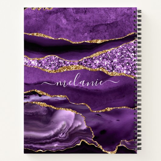 Agate Paarse Gouden Glitter Notitieboek en aangepa (Achterkant)