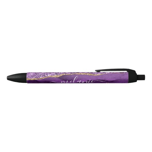 Agate Paarse Gouden Glitter Pen met Aangepaste Naa (Bovenkant)