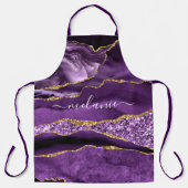 Agate Paarse Gouden Glitter Schort met Aangepaste (Voorkant)