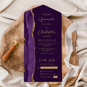 Agate Paarse gouden script pruim All In One Uitnodiging