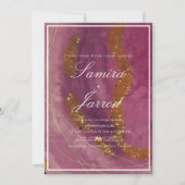 Agate Paarse Mustard Waterverf Faux Gold Wedding Kaart (Voorkant)