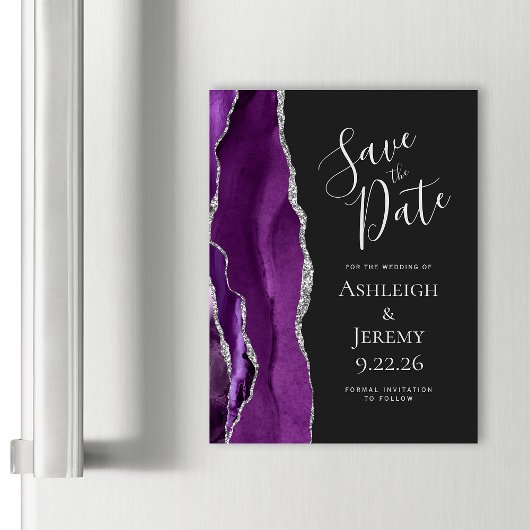 Agate Paarse Silver Dark Magnetic Save the Date