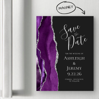 Agate Paarse Silver Dark Magnetic Save the Date