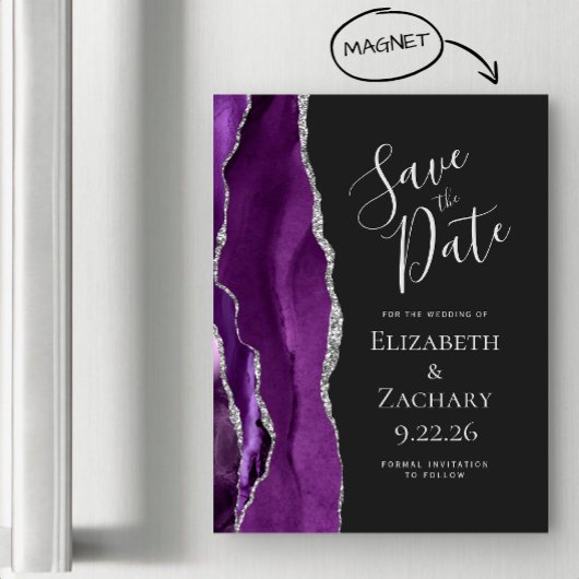 Agate Paarse Silver Dark Magnetic Save the Date