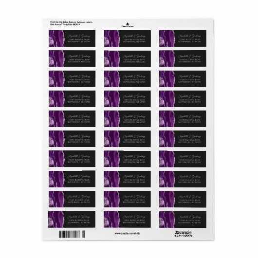 Agate Paarse Silver Dark Wedding Retouradres Etiket (Full Sheet)