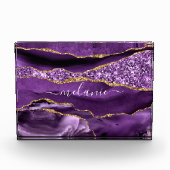 Agate Paarse Violet Gold Custom Naam Fotoblok (Voorkant)