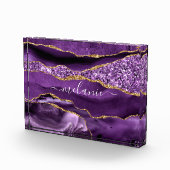 Agate Paarse Violet Gold Custom Naam Fotoblok (Rechts)