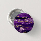 Agate Paarse Violet Gold Glitter Button Jouw naam (Voorkant /achterkant)