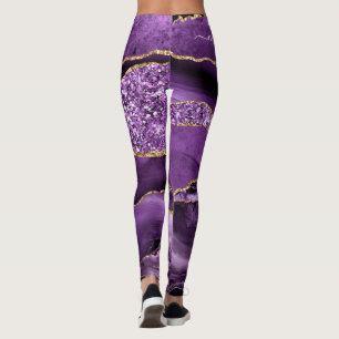 Agate Paarse Violet Gold Glitter Geode Jouw naam Leggings